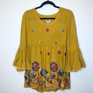 Ivy Jane Boho Yellow Floral Embroidered Tunic Top